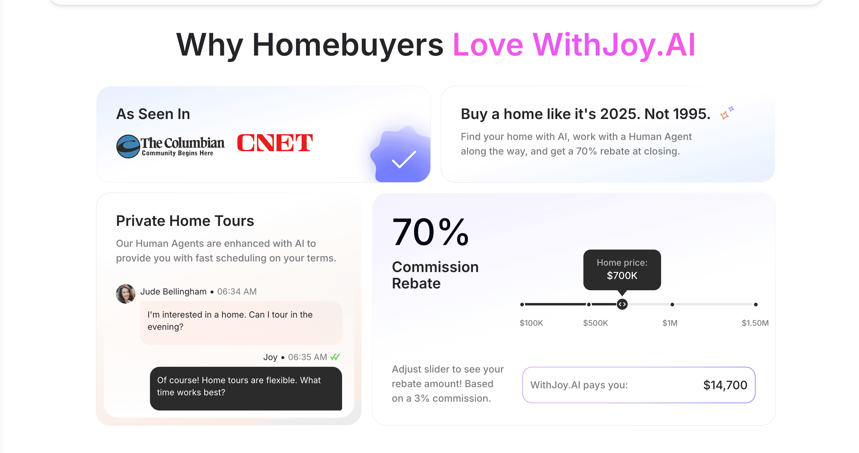 Homebuyers' rebate is offered by Withjoy.ai
