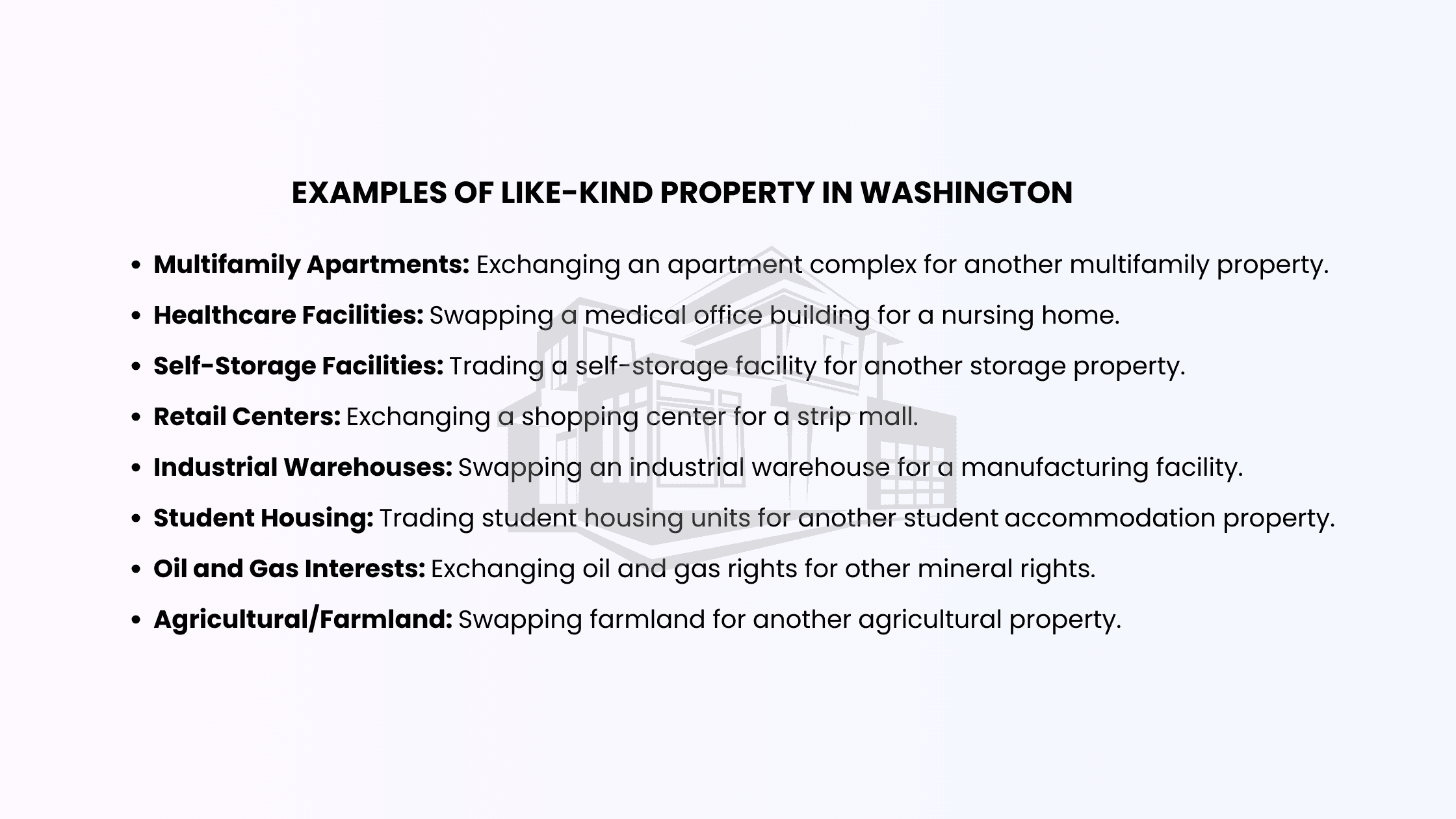 Examples of like-kind properties in WA for 1031 Exchange
